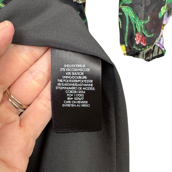 Alice + Olivia Abney Floral Burnout Velvet Detail Long Sleeve Midi Wrap Dress - Picture 15 of 16